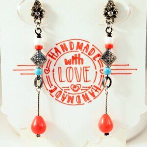 Long Howlite Turquoise Earrings Boho Dangle Pierced or Clip-on Earrings